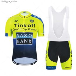 Cycling Jersey Sets Saxo Bank Tinkoff Team Cycling Jersey Clothes Bib Shorts Set Gel Pad Mountain Cycling Clothing Suits Outdoor Bike Wear