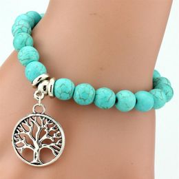 Vintage Boho Charm Bracelets Bangles strand Women Natural Stone Tree of Life Elephant Owl Pendant Bead Bracelet Men Jewelry244J