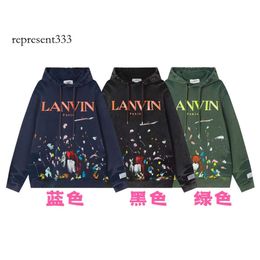 lanvins jacket Trendy Brand Lanvin Langfan Autumn Winter New Wash Water Graffiti Colour Ink Letters Pure Cotton Hoodie for Men and Women