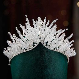 Wedding Hair Jewellery Luxury Handmade Crystal Beads Heart Bridal Tiara Crown Rhinestone Pageant Diadem Veil Tiaras Headpiece Wedding Hair Accessories Q231223