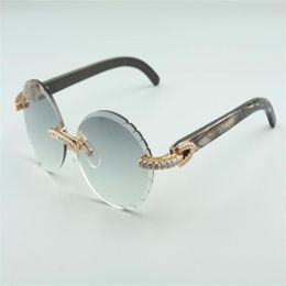 Newest T3524016-9 cutting lenses diamonds sunglasses natural black textrued buffalo horn legs retro oval glasses size 58-18-140322z