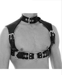 BDSM Bondage Male Neck Collars Chest Harness Strap Fetish Restraint Belt PU Leather Clubwear Cosplay Sex Toys For Men3598115