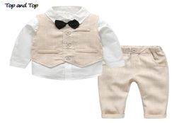 Top And Top Fashion Autumn Infant Clothing Set Kids Baby Boy Suit Gentleman Wedding Formal Vest Tie Shirt Pant 4pcs Clothes Sets Y3503982