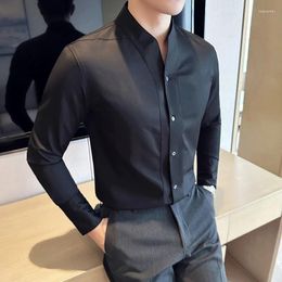 Men's Casual Shirts Camisas De Hombre High Quality V Neck Long Sleeve Elegant For Men Simple Design Slim Fit Social Shirt Dress