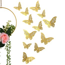 12Pcs/Lot 3D Hollow Butterfly Wall Sticker Butterflies Decals DIY Birthday Party Cake Decorations Removable Stickers Wedding Kids Room Window Decors EW0148