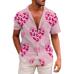 Men's Casual Shirts T Shirt Pack Valentine's Day Love Print Short Sleeve Spring And Summer Loose Fit Mock Neck Top