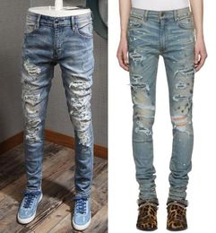 Size 38 Colour Paint Jeans For Men Slim Fit Stretch Coating Motorcycle Vintage Distressed Denim Trousers1698431