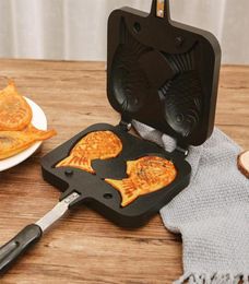 Taiyaki Japanese FishShaped Bakeware Waffle Pan Maker Pancake 2 Moulds Double Stainless Steel Frypan Home Cake Tools Baking Moulds9416799