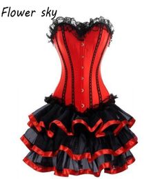 Corset lace Skirt Sexy Women Corset and Bustier Burlesque Party dress Gothic Dress Sexy Lace Waist Trainer Red Set3996761