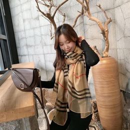 Berets Plaid Silk Scarf Women Autumn And Winter All-match Mulberry Shawl Wool Long Dual-use Gauze280E