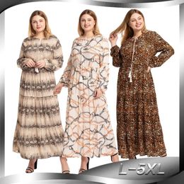Ethnic Clothing Spring Muslim Women Fashion Leopard Rayon Slim Dress Robe Pour Femme Musulmane