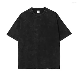Men's T Shirts High Street Men Cotton T-shirts Batik Black Dark Grey Oversized Snowflake Washed 259g Unisex Summer Retro Tees