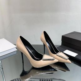 Dress Shoes Size 35-42 For Women Autumn Winter Patent Leather Evening Heels Square Button Pumps Pointed Toe Shallow Designer