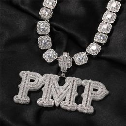 A-Z Custom Name Gold Plated CZ Diamond Iced Out Cursive Letter Initial Necklace for Women Men Hip Hop Necklace with 24inch Rope Ch286T