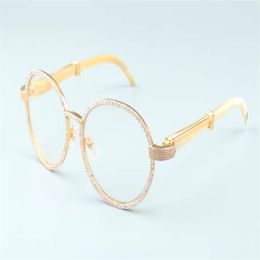 19 new luxury round frame diamond glasses frameT19900692retro fashion decorative glasses frame natural White horns mirror legs orn240u