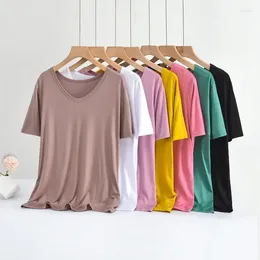 Women's T Shirts Modal Short Sleeves Summer V-Neck Underwear Thin Style Slim Fitness Solid Colour T-shirt Versatile Loose Women Clothes