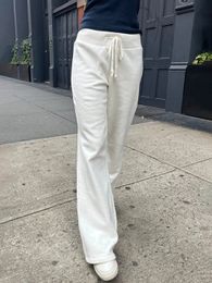 Drawstring Raw Hem White Straight Long Pants 2023 Sweet Cute High Waist Trousers Summer Casual Sport Sweatpant Chic 231222