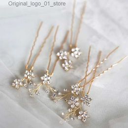 Wedding Hair Jewellery Jonnafe Shine Rhinestone Floral Wedding Hair Pins Set Gold Silver Colour Bridal Hair Jewellery Accessories Q231223