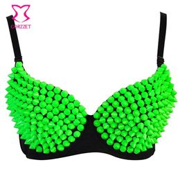 Punk Rock Disco Dancewear Resin Rivet Allover Bras For Women Adult Exotic Sujetador Sexy Bralette Soutien Gorge Push Up Bra Top4323634