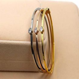 Fashion Round Crystal Buckle Thin Bracelet Bangle Rose Gold Color Stainless Steel Chrismas Women Party Gift189g