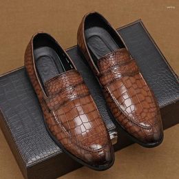 Dress Shoes Loafers Men PU Stone Pattern Low Heel Cover With Pointed Business Anti Slip Classic Men's Large Sizes 38-48