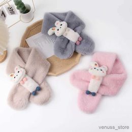 Scarves Wraps Korean Cute Cartoon Rabbit Faux Fur Thick Cross Warm Children's Shl Boys Girls' Winter Outdoor Neck Protection Plush Scarf V82