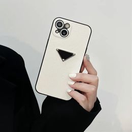 Premium Designer Phone Cases Applique Leather Side English Iphone Case 15 pro max 14Pro Triangle Label Full Cover 13/12Pro Black White Tx818