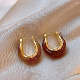 Hoop Earrings Light Luxury Resin U Shaped For Women Fashion Gold Color Metal Jewelry Gifts