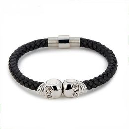 New Fashion Mens Punk Bracelet Multicolor Skull Charm Bracelet Black Leather Handcuff Chain for Men Boys300G