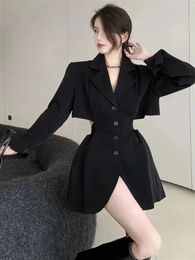 Women's Suits High Waist Women Dress Blazers Korean Elegant Office Ladies Single Breasted Tunic Suit Jacket Sexy Hollow Out Vestidos