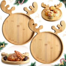 Plates 2 Pcs Wooden Serving Tray Plate Elk Shaped For Christmas DIY Unique Cake Snack Fruit Nuts Decorations