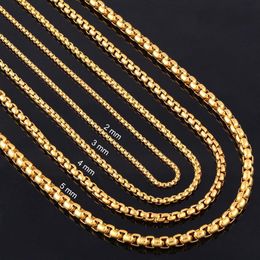 whole Width 2mm 3mm 4mm 5mm Gold Stainless Steel Round Box Link Chain Never Fade Waterproof Whole2671