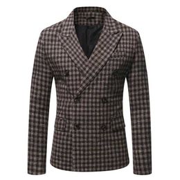 Men's Suits Blazers Men's Suits Coat Blazer Mens 2023 Casual Suit Jacket Man Double Breasted Fashionable Plaid Autumn Winter(only Blazer)