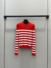 Early Autumn New b Home Nanyou French Celebrity Style Elegant and Temperament Slim Fit Striped Contrast Shoulder Button Knit