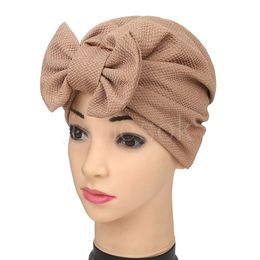 Fashion Women Big Bow Turban Hat Headdress Bow Knot Bonnet Hat Chemo Hair Cap Soft Snood Hat DE914