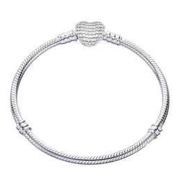 Original 100% 925 Sterling Silver Bracelet Bangle Charm Heart Snake Chain Basic Bracelets Pan Women DIY Brand Jewelry B1991900