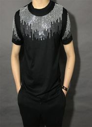 Freeship mens rhine short sleeve black/white fashion T shirt/party/stage/bling style9239700