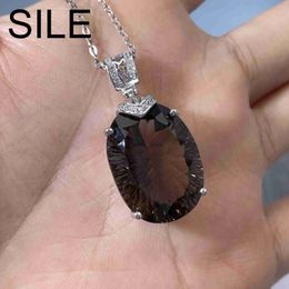 Pendant Necklaces SILE 100% S925 Sterling Silver Natural 23Ct Smoky Quartz Gemstone Pendant Necklaces Women Luxury Fine Jewelry Party Dating JewelL2402