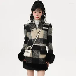 Casual Dresses Furry Long Sleeve Woolen Jackets For Women Warm Winter Coat Mini Skirts Y2K Female Suits Elegant And 2 Pieces Sets