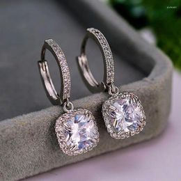 Dangle Earrings 2023 Square White Crystal CZ Drop For Women Personality Fashion Daily Wear Accessories Party Jewellery Birthday Gifts