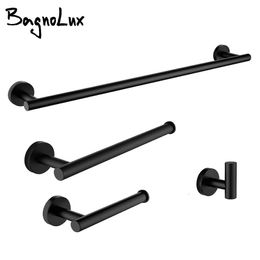 Bathroom Accessories Hardware Set Kit Towel Bar Wall Mount Matt Black Toilet Paper Holder Hand Robe Hook Hanger Stainless Steel 231222