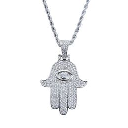 Fashion-Hamsa hand pendant necklaces for men women Hand of Fatima diamonds necklace Judea Arab Religious Protector Jewellery real go258D