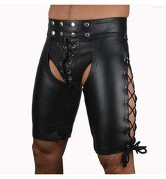 Men039s Shorts Men Drawstring Rivet Underwear Sexy Night Club Leather Mens Boxers Cuecas Masculina Underpant Ass Man Plus 8446084