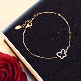 Whole- quality rose gold butterfly bracelets for women girls thin chain fashion jewelry290d
