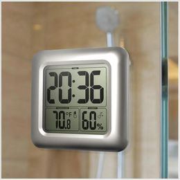 Clocks Big Room Indoor Hygrometer Waterproof Shower Time Watch Digital Bathroom Kitchen Wall Clock Silver Big Temperature and Humidity Di
