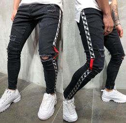 Black Men Skinny Jeans Distressed Ripped Frayed Denim Pants Stylish New Long Trousers6713971