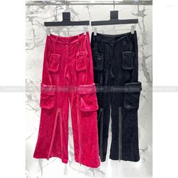 Women's Pants 23 Years Autumn And Winter Multi-pocket Velvet Wide-leg Zip Work Trousers Casual