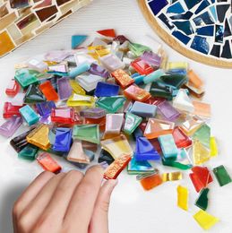 250g DIY Mosaic Fragments Irregular Shaped Handmade Stone Ice Jade Porcelain Jade Crystal Glass Mixed Colour Particles 231222