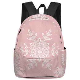 Backpack Christmas Watercolor Snowflake Pink Student School Bags Laptop Custom For Men Women Female Travel Mochila