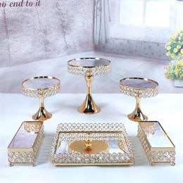 Dishes & Plates 6PCS Gold Mirror Metal Round Cake Stand Wedding Birthday Party Dessert Cupcake Pedestal Display Plate Home Decor259M